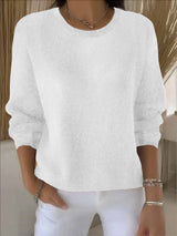 Women's Long-Sleeve Everyday Knit Sweater in White, on model