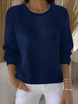 Women's Long-Sleeve Everyday Knit Sweater in Dark Blue, on model