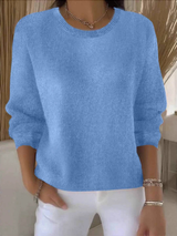 Women's Long-Sleeve Everyday Knit Sweater in Light Blue, on model