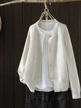 Women's Everyday Knit Cardigan in White, on model