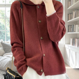 Women's Relaxed-Fit Collared Knit Cardigan in Red, on model