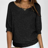 Women's Simple Knit Layering Sweater in Black, on model