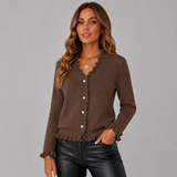 Women's Button-Front Brushed Oversized Cardigan in Brown, on model