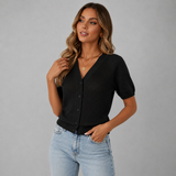 Women's Button-Front Fine-Knit Oversized Cardigan in Black, on model