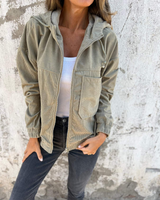 Women's Button-Front Oversized Pocket Cardigan in Green, on model