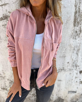 Women's Button-Front Oversized Pocket Cardigan in Pink, on model
