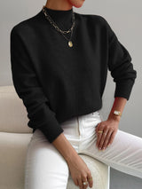 Women's Mock-Neck Ribbed Knit Sweater in Black, on model