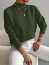Women's Mock-Neck Ribbed Knit Sweater in Green, on model