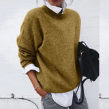 Women's Oversized Knit Layering Sweater in Khaki, on model
