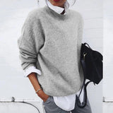 Women's Oversized Knit Layering Sweater in Gray, on model