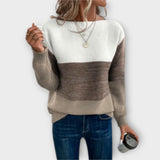 Women's Soft-Texture Relaxed Knit Sweater in Brown, on model
