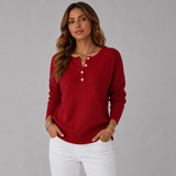 Women's V-Neck Ribbed Oversized Sweater in Red, on model