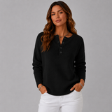 Women's V-Neck Ribbed Oversized Sweater in Black, on model