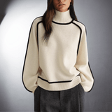 Women's Oversized Lantern-Sleeve Turtleneck Sweater in Off white, on model