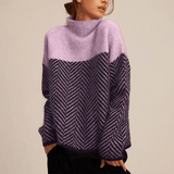 Women's Oversized Panelled Turtleneck Sweater in Light Purple, on model