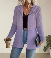 Women's Oversized Zip-Up Pocket Knit Hoodie in Purple