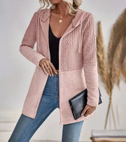 Women's Oversized Zip-Up Pocket Knit Hoodie in Pink