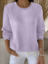 Women's Long-Sleeve Everyday Knit Sweater in Light Purple, on model