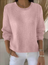 Women's Long-Sleeve Everyday Knit Sweater in Pink, on model