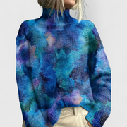 Women's Ribbed-Cuff Turtleneck Sweater in Blue