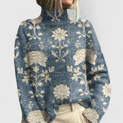 Women's Ribbed-Cuff Turtleneck Sweater in Light Blue