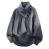 Women's Ribbed Panelled Asymmetric Turtleneck Sweater in Gray, on model