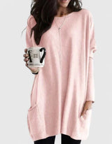 Women's Longline Oversized Pocket Sweater in Pink, on model