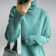 Women's Ribbed Oversized Panelled Turtleneck Sweater in Blue
