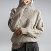 Women's Ribbed Oversized Panelled Turtleneck Sweater in Gray