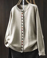 Women's Colorful-Button Knit Cardigan in Cream, on model