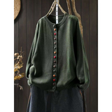 Women's Colorful-Button Knit Cardigan in Army Green, on model