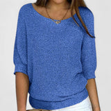 Women's Simple Knit Layering Sweater in Blue, on model