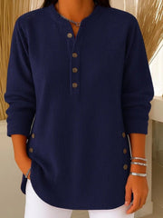 Women's Crewneck Ribbed Oversized Button-Front Sweater in Dark Blue