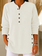Women's Crewneck Ribbed Oversized Button-Front Sweater in White