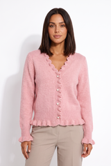 Women's Button-Front Brushed Oversized Cardigan, on model, front view