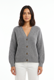 Women's Button-Front Chunky-Knit Ribbed Cardigan in Green