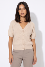 Women's Button-Front Fine-Knit Oversized Cardigan in Beige