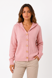 Women's Button-Front Oversized Hooded Cardigan in Pink