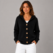 Women's Button-Front Oversized Hooded Cardigan in Black