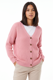 Women's Button-Front Oversized V-Neck Cardigan in Pink