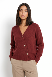 Women's Button-Front Ribbed Cropped Cardigan in Red