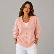 Women's Button-Front Ribbed Oversized Cardigan in Pink