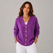 Women's Button-Front Ribbed Oversized Cardigan in Purple