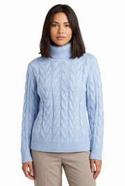 Women's Cable-Knit Chunky-Knit Ribbed Turtleneck Sweater in Blue