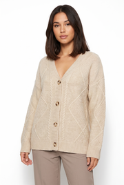 Women's Cable-Knit Oversized Cardigan in Beige