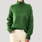 Women's Cable-Knit Twist-Knit Oversized Turtleneck Sweater in Green