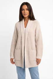 Women's Chunky-Knit Longline Oversized Cardigan in Beige