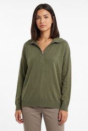 Women's Collared Oversized Zip-Up Sweater in Green
