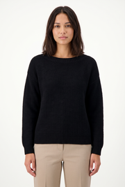 Women's Colorblock Crewneck Ribbed Sweater in Black