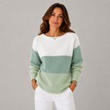 Women's Colorblock Crewneck Ribbed Sweater in Green, on model